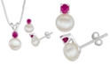 Macy's Cultured Freshwater Pearl (6mm-7mm) & Ruby (1/2 ct. t.w.) 18" Pendant Necklace & Stud Earrings Set in Sterling Silver